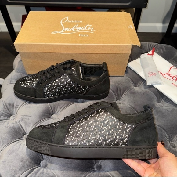 New Size 45.5 Christian Louboutin Rantulow Lace-Up Sneakers Black White - Picture 4 of 7